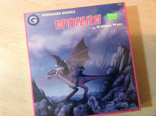 Another Wyvern by Grenadier Models. Item 2902 Designed by William Watt and released in 1992. This was an expansion kit for the Fantasy Warriors game set. This model is metal and quite hefty. This much metal would cost $75US today. I picked this one up for $3.95 as well!